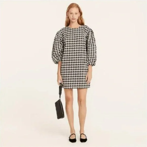 J. Crew Puff-sleeve mini dress in textured plaid - Picture 1 of 10